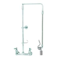 T&S Brass And Bronze Works T&S B-0131-CR-BC28H Wall Mounted 29 1/2" High Pre-Rinse Faucet With Adjustable 8" Centers, Low Flow Spray Valve, Swivel Arm, 28" Hose, And 6" Wall Bracket