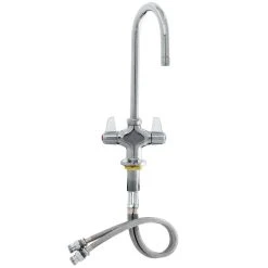 T&S Brass And Bronze Works Equip By T&S 5F-2SLX05A Deck Mounted Faucet With 5 9/16" Gooseneck Spout, Flex Inlets, 2.2 GPM Aerator, And Lever Handles