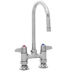 T&S Brass And Bronze Works Equip By T&S 5F-4DLS05CA Deck Mounted Faucet With 5 7/8" Gooseneck Spout, 4" Centers, 2.2 GPM Aerator, And Lever Handles