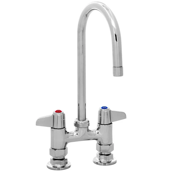 T&S Brass And Bronze Works Equip By T&S 5F-4DLS05CA Deck Mounted Faucet With 5 7/8" Gooseneck Spout, 4" Centers, 2.2 GPM Aerator, And Lever Handles