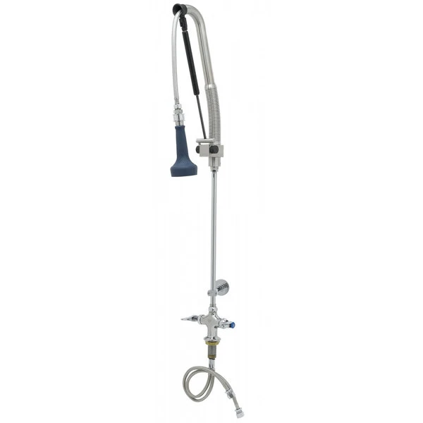 T&S Brass And Bronze Works T&S B-0113-CR-B8P 42 15/16" High Deck Mounted DuraPull Pre-Rinse Faucet With Flex Inlets, 30" Hose, 1.07 GPM Spray Valve, And Wall Bracket