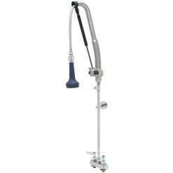 T&S Brass And Bronze Works T&S B-5110-CR-B8TP 42 3/4" High Deck Mounted DuraPull Pre-Rinse Faucet 4" Workboard Centers, 30" Hose, 1.07 GPM Spray Valve, Accessory Tee, And Wall Bracket