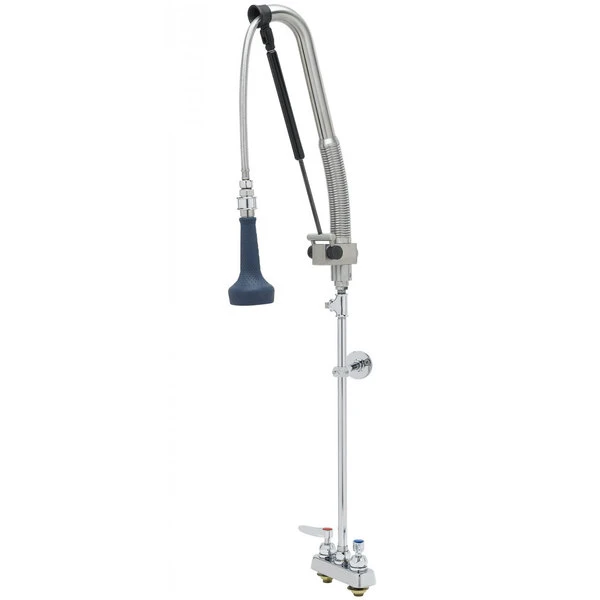 T&S Brass And Bronze Works T&S B-5110-CR-B8TP 42 3/4" High Deck Mounted DuraPull Pre-Rinse Faucet 4" Workboard Centers, 30" Hose, 1.07 GPM Spray Valve, Accessory Tee, And Wall Bracket
