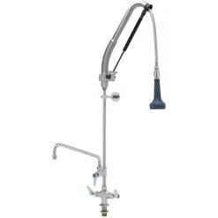 T&S Brass And Bronze Works T&S B-0113-12-CRB8P 47 1/8" High Deck Mounted DuraPull Pre-Rinse Faucet With Flex Inlets, 30" Hose, 1.07 GPM Spray Valve, 12" Add-On Faucet, And Wall Bracket