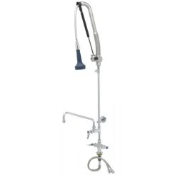 T&S Brass And Bronze Works T&S B-0113-12CRB8TP 49" High Deck Mounted DuraPull Pre-Rinse Faucet With Flex Inlets, 30" Hose, 1.07 GPM Spray Valve, 12" Add-On Faucet, Accessory Tee, And Wall Bracket