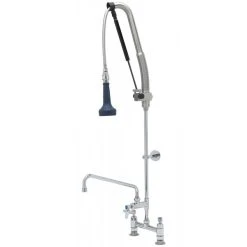 T&S Brass And Bronze Works T&S B-0123-12-CRB8P 45 3/16" High Deck Mounted DuraPull Pre-Rinse Faucet 8" Adjustable Centers, 30" Hose, 1.07 GPM Spray Valve, 12" Add-On Faucet, And Wall Bracket