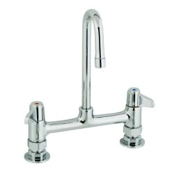 T&S Brass And Bronze Works Equip By T&S 5F-8DLS03 Deck Mounted Faucet With 2 13/16" Gooseneck Spout, 8" Centers, Laminar Flow Device, And Lever Handles