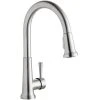 Elkay LK6000LS Everyday Deck Mount Lustrous Steel Kitchen Faucet With Pull-Down Spray Head And Forward Lever Handle