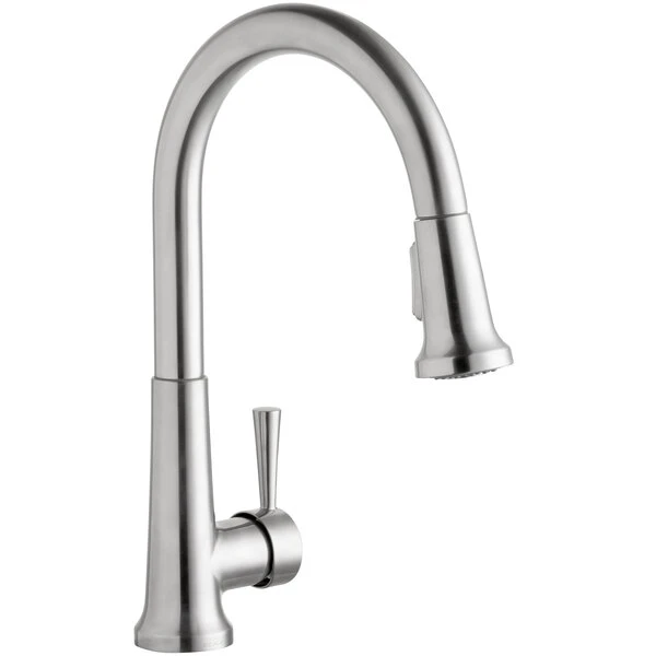Elkay LK6000LS Everyday Deck Mount Lustrous Steel Kitchen Faucet With Pull-Down Spray Head And Forward Lever Handle