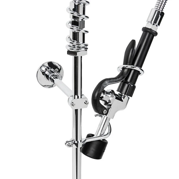 T&S Brass And Bronze Works Equip By T&S 5PR-8W12-C Wall Mounted 35 11/16" High Pre-Rinse Faucet With 8" Adjustable Centers, 1.2 GPM Spray Valve, 44" Hose, 12" Add-On Faucet, And 6" Wall Bracket - Image 4