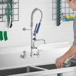 Waterloo 0.65 GPM Low Profile Wall-Mounted Pre-Rinse Faucet With 8" Centers And 6" Add-on Faucet