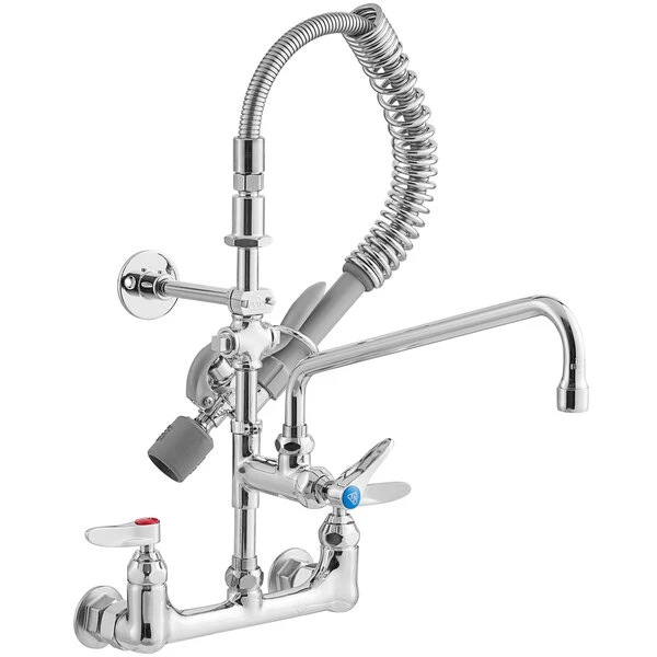 T&S Brass And Bronze Works T&S MPY-8WLN-12-4C EasyInstall Wall Mounted 21" High Mini Pre-Rinse Faucet With Adjustable 8" Centers, Low Flow Spray Valve, 24" Hose, 12" Add-On Faucet, 4-Way Accessory Cross, And 6" Wall Bracket - Image 2