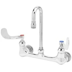 T&S Brass And Bronze Works T&S B-0330-01WH Wall Mounted Mixing Faucet With 8" Adjustable Centers, 2 3/4" Rigid Gooseneck Spout, And 4" Wrist Action Handles (ADA Compliant)