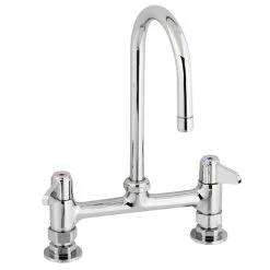 T&S Brass And Bronze Works Equip By T&S 5F-8DLX05 Deck Mounted Faucet With 5 9/16" Gooseneck Spout, 8" Centers, Laminar Flow Device, And Lever Handles