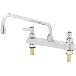 T&S Brass And Bronze Works T&S B-1123-XS-F12 Deck Mounted Workboard Faucet With 8" Centers, 12" Swing Spout, 1.2 GPM Aerator, Eterna Cartridges, And Lever Handles