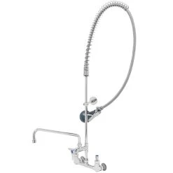 T&S Brass And Bronze Works T&S B-0133-01-CR-8C EasyInstall Wall Mounted 37 3/4" High Pre-Rinse Faucet With Adjustable 8" Centers, Ergonomic Low Flow Spray Valve, 56" Hose, 14" Add-On Faucet, And 9" Wall Bracket