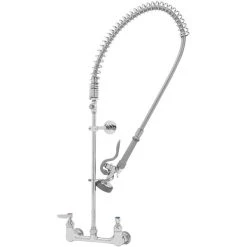 T&S Brass And Bronze Works T&S B-0133-B-TEE EasyInstall Wall Mounted 35 1/4" High Pre-Rinse Faucet With 8" Adjustable Centers, 44" Hose, Tee Assembly, And 6" Wall Bracket
