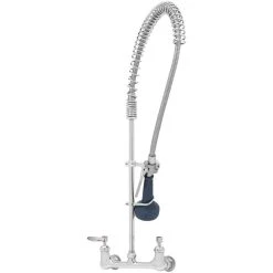 T&S Brass And Bronze Works T&S B-0133-CR-B08C EasyInstall Wall Mounted 33 1/4" High Pre-Rinse Faucet With Adjustable 8" Centers, Ergonomic Low Flow Spray Valve, 44" Hose, And 6" Wall Bracket