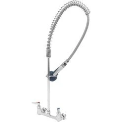 T&S Brass And Bronze Works T&S B-0133-EE-CR-8C EasyInstall Wall Mounted 33 1/4" High Pre-Rinse Faucet With Adjustable 8" Centers, Ergonomic Low Flow Spray Valve, And 44" Hose