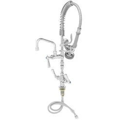 T&S Brass And Bronze Works T&S MPZ-2DCV-06-CR EasyInstall Deck Mounted 23 13/16" High Mini Pre-Rinse Faucet With Flex Inlets, Club Handles, 24" Hose, 6" Add-On Faucet, Vacuum Breaker, And 6" Wall Bracket