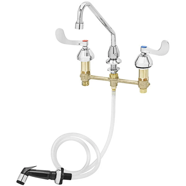 T&S Brass And Bronze Works T&S B-2366 Vandal Resistant Easy Install Deck Mount Faucet With 8" Centers, 9" Swing Nozzle, 4" Wrist Action Handles, Eterna Cartridges, And Sidespray