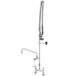 T&S Brass And Bronze Works T&S B-2277-01 EasyInstall Deck Mounted 45 1/4" High Pre-Rinse Faucet With Adjustable 8" Centers, 44" Hose, 12" Add-On Faucet, Vacuum Breaker, 12" Wall Bracket, And Installation Kit