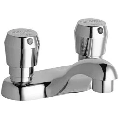 Elkay LK656 Deck Mount Chrome Vandal-Resistant Lavatory Faucet With Push Button Handles And 4" Centers