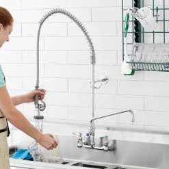 T&S Brass And Bronze Works T&S B-0133-ADF12-B EasyInstall Wall Mounted 37 9/16" High Pre-Rinse Faucet With Adjustable 8" Centers, 1.15 GPM Spray Valve, 44" Hose, 12" Add-On Faucet, And 6" Wall Bracket