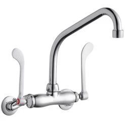 Elkay LK945HA08T6T Wall-Mounted Faucet With 3" - 8" Adjustable Centers, 8" High Arc Swing Spout, 1.5 GPM Aerator, And 6" Wristblade Handles