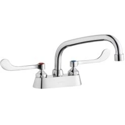 Elkay LK406AT10T4 Deck Mount Faucet With 4" Centers, 10" Arc Tube Swing Spout, 1.5 GPM Aerator, And 4" Wristblade Handles