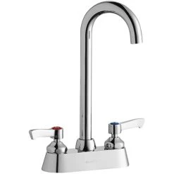 Elkay LK406LGN05L2 Deck Mount Laminar Flow Faucet With 4" Centers, 5" Gooseneck Swing Spout, And 2" Lever Handles