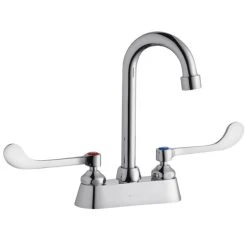 Elkay LK406GN04T6 Deck Mount Faucet With 4" Centers, 4" Gooseneck Swing Spout, 1.5 GPM Aerator, And 6" Wristblade Handles