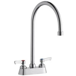 Elkay LK406GN08L2 Deck Mount Faucet With 4" Centers, 8" Gooseneck Swing Spout, 1.5 GPM Aerator, And 2" Lever Handles