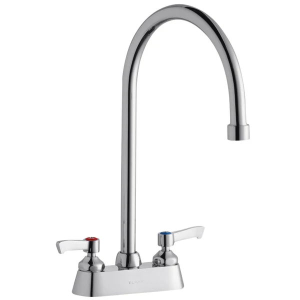 Elkay LK406GN08L2 Deck Mount Faucet With 4" Centers, 8" Gooseneck Swing Spout, 1.5 GPM Aerator, And 2" Lever Handles