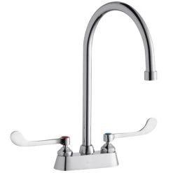 Elkay LK406GN08T6 Deck Mount Faucet With 4" Centers, 8" Gooseneck Swing Spout, 1.5 GPM Aerator, And 6" Wristblade Handles