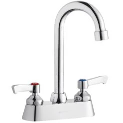 Elkay LK406GN04L2 Deck Mount Faucet With 4" Centers, 4" Gooseneck Swing Spout, 1.5 GPM Aerator, And 2" Lever Handles