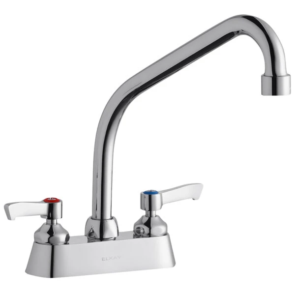 Elkay LK406HA08L2 Deck Mount Faucet With 4" Centers, 8" High Arc Swing Spout, 1.5 GPM Aerator, And 2" Lever Handles