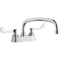 Elkay LK406AT14T4 Deck Mount Faucet With 4" Centers, 14" Arc Tube Swing Spout, 1.5 GPM Aerator, And 4" Wristblade Handles