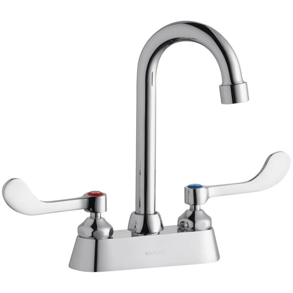 Elkay LK406GN04T4 Deck Mount Faucet With 4" Centers, 4" Gooseneck Swing Spout, 1.5 GPM Aerator, And 4" Wristblade Handles