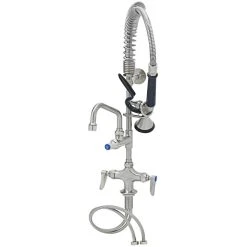 T&S Brass And Bronze Works Eversteel By T&S SMPF-2DLN-06 Stainless Steel Deck Mount Mixing Faucet With 6" Swing Nozzle And Mini Pre-Rinse Unit With 1.15 GPM Spray Valve