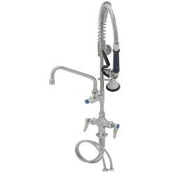 T&S Brass And Bronze Works Eversteel By T&S SMPF-2DLN-08 Stainless Steel Deck Mount Mixing Faucet With 8" Swing Nozzle And Mini Pre-Rinse Unit With 1.15 GPM Spray Valve