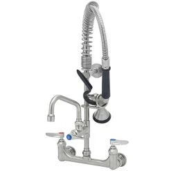 T&S Brass And Bronze Works Eversteel By T&S SMPF-8WLN-06 Stainless Steel 8" Wall Mount Mixing Faucet With 6" Swing Nozzle And Mini Pre-Rinse Unit With 1.15 GPM Spray Valve
