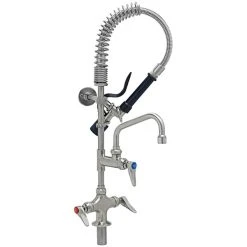 T&S Brass And Bronze Works Eversteel By T&S SMPM-2DLN-06 Stainless Steel Deck Mount Mixing Faucet With 6" Swing Nozzle And Mini Pre-Rinse Unit With 1.07 GPM Spray Valve