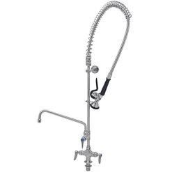 T&S Brass And Bronze Works Eversteel By T&S S-0113-A12-BY Stainless Steel Single Hole Base Deck Mount Mixing Faucet With 12" Swing Nozzle And Pre-Rinse Unit With 1.15 GPM Spray Valve