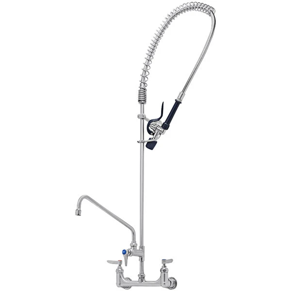 T&S Brass And Bronze Works Eversteel By T&S S-0133-A12-BJ Stainless Steel 8" Wall Mount Mixing Faucet With 12" Swing Nozzle And Pre-Rinse Unit With 1.07 GPM Spray Valve