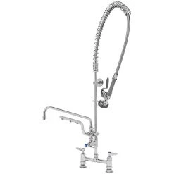 T&S Brass And Bronze Works T&S B-0123-U12-CR-B Ultrarinse Deck Mount Pre-Rinse Faucet With 8" Centers, 12" Swing Nozzle, And 10" 1.5 GPM Sprayer Arm