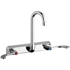 Chicago Faucet Company Chicago Faucets W8W-GN1AE35-317AB Wall-Mounted Manual Sink Faucet With 3 1/2" Gooseneck Spout And 1.5 GPM Pressure Compensating Softflo Aerator
