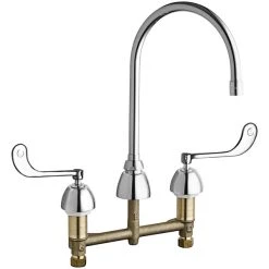 Chicago Faucet Company Chicago Faucets 201-AGN8AE35-319AB Deck-Mounted Manual Sink Faucet With 8" Gooseneck Spout And 6" Elbow Blade Handles
