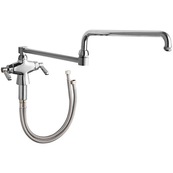 Chicago Faucet Company Chicago Faucets 50-DJ26ABCP Deck-Mounted Single-Hole Manual Sink Faucet With 26" Double-Jointed Swing Spout