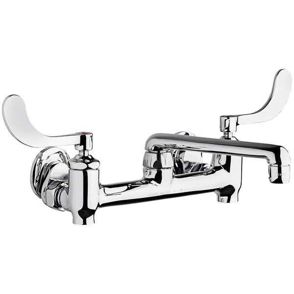Chicago Faucet Company Chicago Faucets 640-S6E35-317YAB Wall-Mounted Manual Sink Faucet With 1.5 GPM Pressure Compensating Softflo Aerator And 4" Wristblade Handles